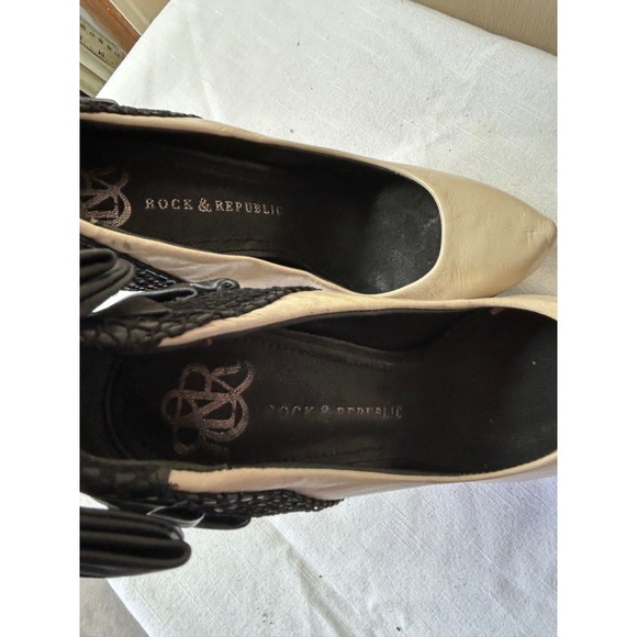 Rock & Republic Cream Black Bow Back Stiletto Heel Platform Pumps Leather Shoes - Picture 3 of 6